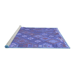 Sideview of Machine Washable Southwestern Blue Country Rug, wshcon2209blu
