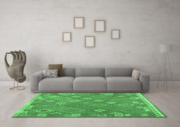 Machine Washable Southwestern Emerald Green Country Area Rugs in a Living Room,, wshcon2209emgrn