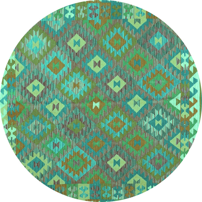 Round Machine Washable Southwestern Turquoise Country Area Rugs, wshcon2209turq