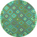 Round Machine Washable Southwestern Turquoise Country Area Rugs, wshcon2209turq