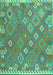 Machine Washable Southwestern Turquoise Country Area Rugs, wshcon2209turq