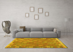 Machine Washable Southwestern Yellow Country Rug in a Living Room, wshcon2209yw