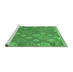 Sideview of Machine Washable Southwestern Emerald Green Country Area Rugs, wshcon2209emgrn