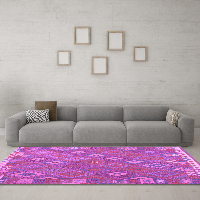 Machine Washable Southwestern Purple Country Area Rugs in a Living Room, wshcon2209pur