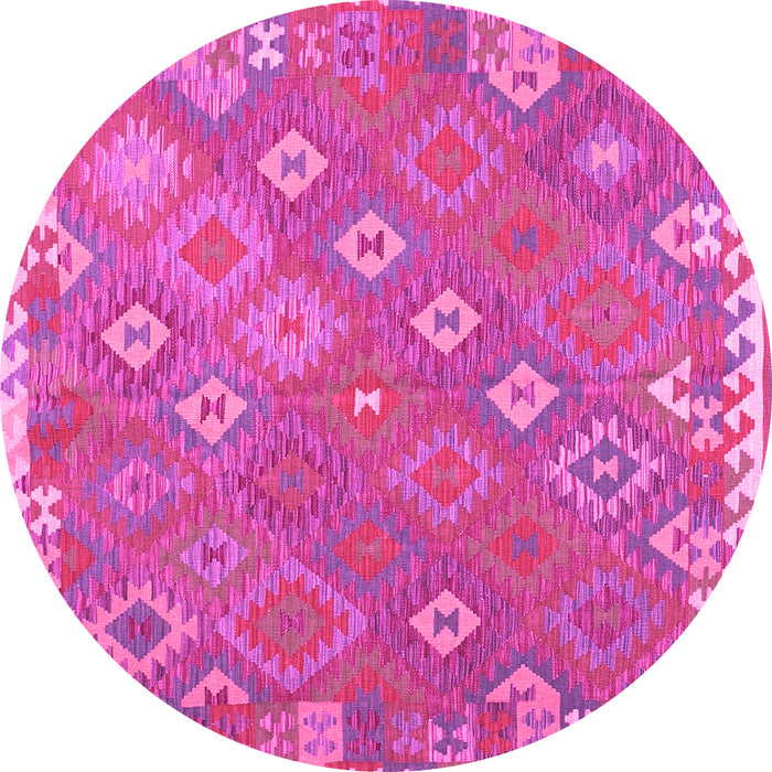 Round Machine Washable Southwestern Pink Country Rug, wshcon2209pnk