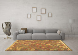Machine Washable Southwestern Brown Country Rug in a Living Room,, wshcon2209brn