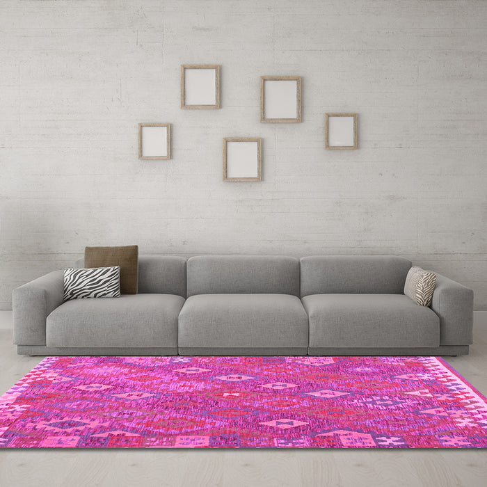 Machine Washable Southwestern Pink Country Rug in a Living Room, wshcon2209pnk