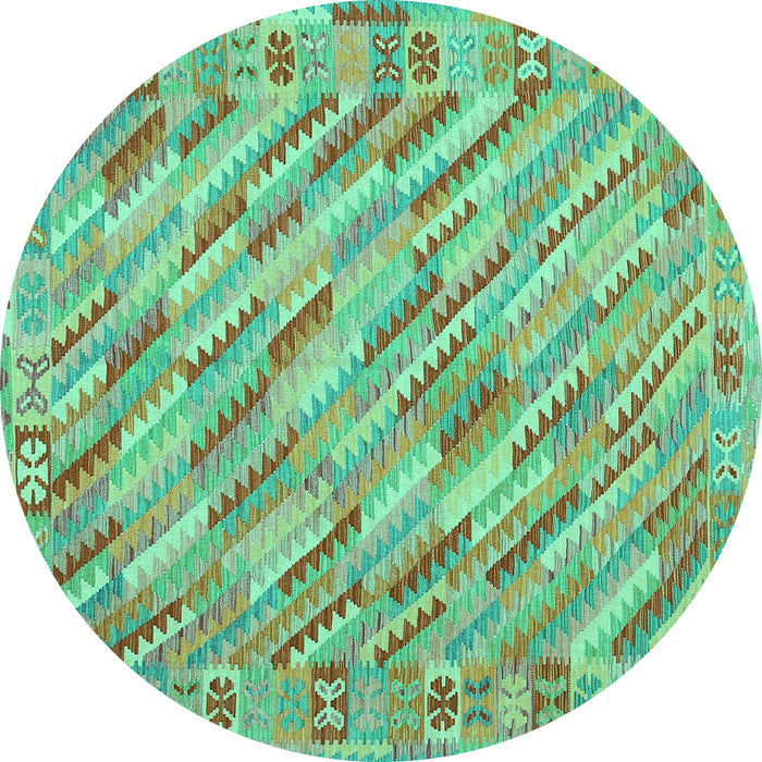 Round Machine Washable Southwestern Turquoise Country Area Rugs, wshcon2210turq