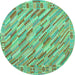 Round Machine Washable Southwestern Turquoise Country Area Rugs, wshcon2210turq