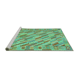 Sideview of Machine Washable Southwestern Turquoise Country Area Rugs, wshcon2210turq