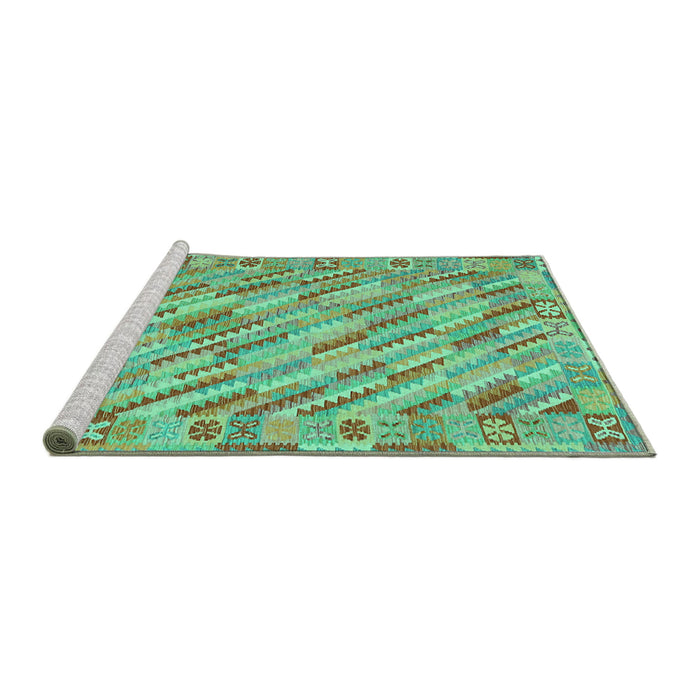 Sideview of Machine Washable Southwestern Turquoise Country Area Rugs, wshcon2210turq