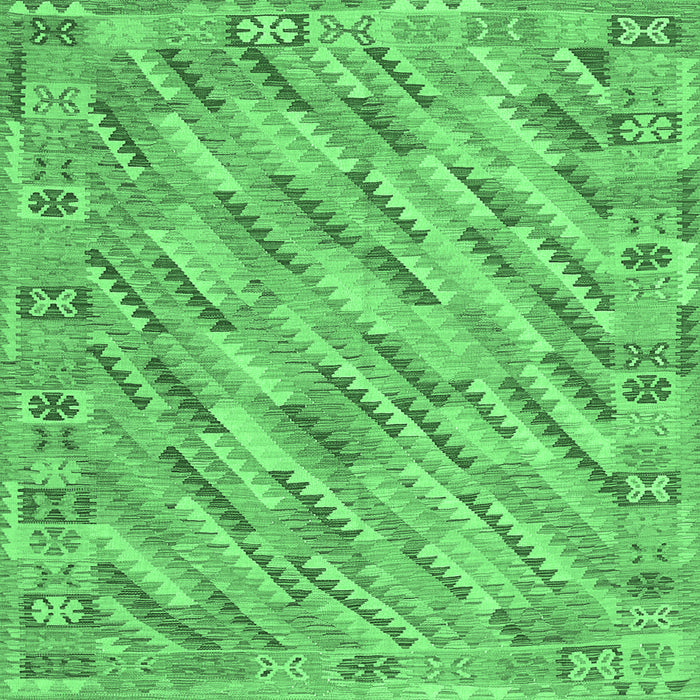 Square Machine Washable Southwestern Emerald Green Country Area Rugs, wshcon2210emgrn