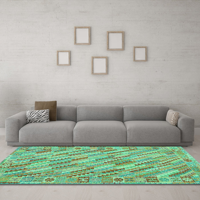 Machine Washable Southwestern Turquoise Country Area Rugs in a Living Room,, wshcon2210turq