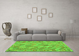 Machine Washable Southwestern Green Country Area Rugs in a Living Room,, wshcon2210grn