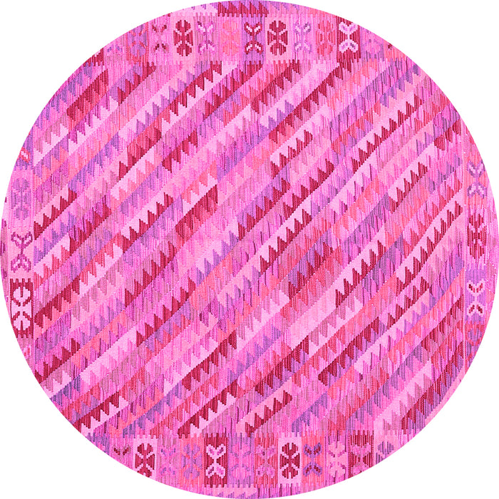 Round Machine Washable Southwestern Pink Country Rug, wshcon2210pnk