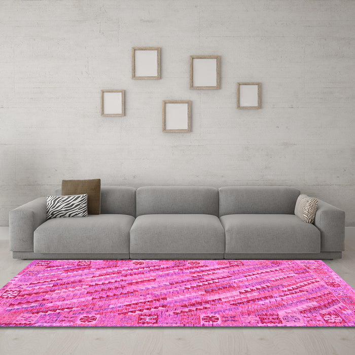 Machine Washable Southwestern Pink Country Rug in a Living Room, wshcon2210pnk
