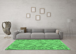 Machine Washable Southwestern Emerald Green Country Area Rugs in a Living Room,, wshcon2210emgrn
