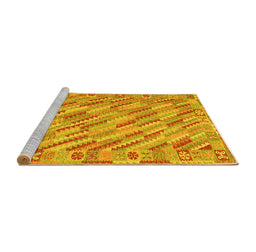 Sideview of Machine Washable Southwestern Yellow Country Rug, wshcon2210yw