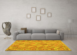 Machine Washable Southwestern Yellow Country Rug in a Living Room, wshcon2210yw