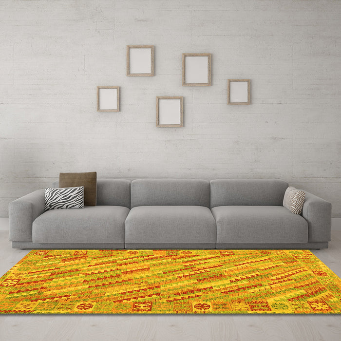 Machine Washable Southwestern Yellow Country Rug in a Living Room, wshcon2210yw