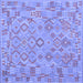 Square Machine Washable Southwestern Blue Country Rug, wshcon2211blu