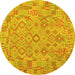 Round Machine Washable Southwestern Yellow Country Rug, wshcon2211yw