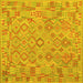 Square Machine Washable Southwestern Yellow Country Rug, wshcon2211yw