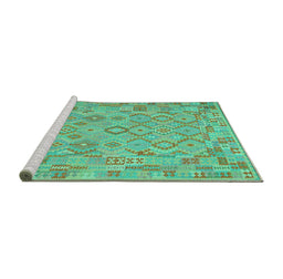 Sideview of Machine Washable Southwestern Turquoise Country Area Rugs, wshcon2211turq