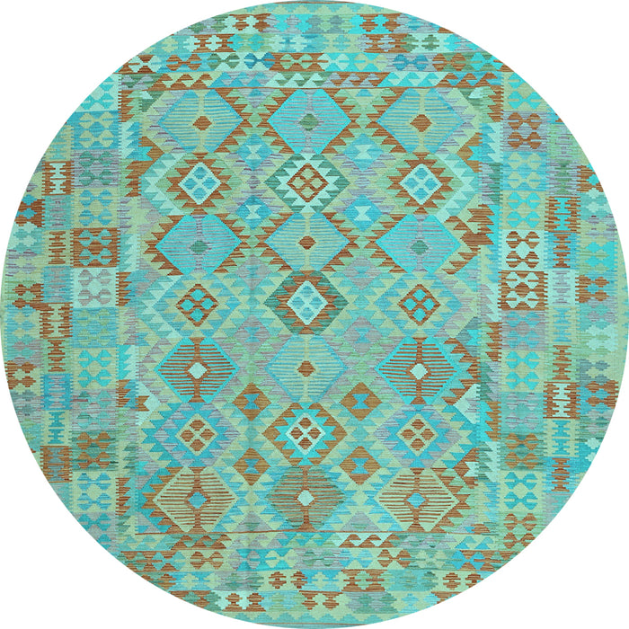 Round Machine Washable Southwestern Light Blue Country Rug, wshcon2211lblu