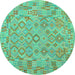 Round Southwestern Turquoise Country Rug, con2211turq