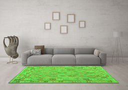 Machine Washable Southwestern Green Country Area Rugs in a Living Room,, wshcon2211grn