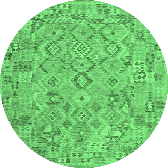 Round Southwestern Emerald Green Country Rug, con2211emgrn
