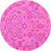 Round Machine Washable Southwestern Pink Country Rug, wshcon2211pnk