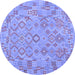 Round Machine Washable Southwestern Blue Country Rug, wshcon2211blu