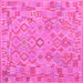 Square Machine Washable Southwestern Pink Country Rug, wshcon2211pnk