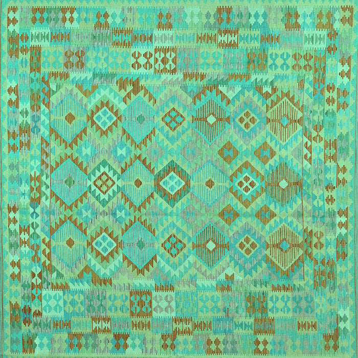 Square Machine Washable Southwestern Turquoise Country Area Rugs, wshcon2211turq