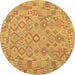 Round Machine Washable Southwestern Brown Country Rug, wshcon2211brn