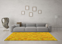Machine Washable Southwestern Yellow Country Rug in a Living Room, wshcon2211yw