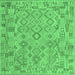 Square Machine Washable Southwestern Emerald Green Country Area Rugs, wshcon2211emgrn