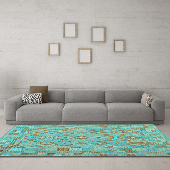 Machine Washable Southwestern Light Blue Country Rug in a Living Room, wshcon2211lblu