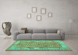 Machine Washable Oriental Turquoise Traditional Area Rugs in a Living Room,, wshcon2212turq