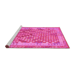 Sideview of Machine Washable Oriental Pink Traditional Rug, wshcon2212pnk