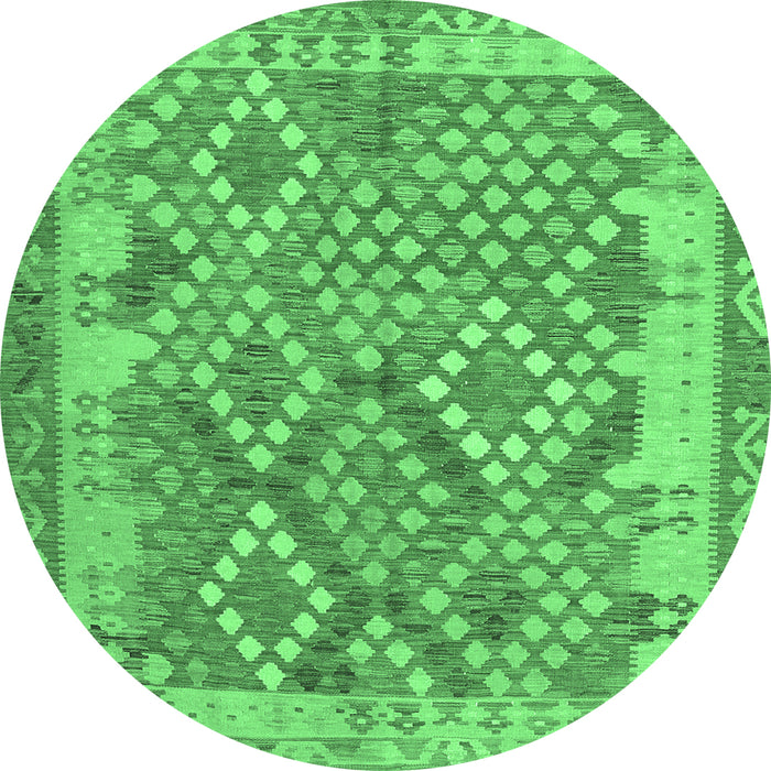Round Machine Washable Oriental Emerald Green Traditional Area Rugs, wshcon2212emgrn