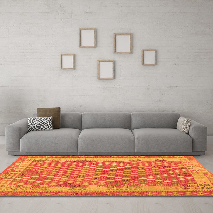 Machine Washable Oriental Orange Traditional Area Rugs in a Living Room, wshcon2212org