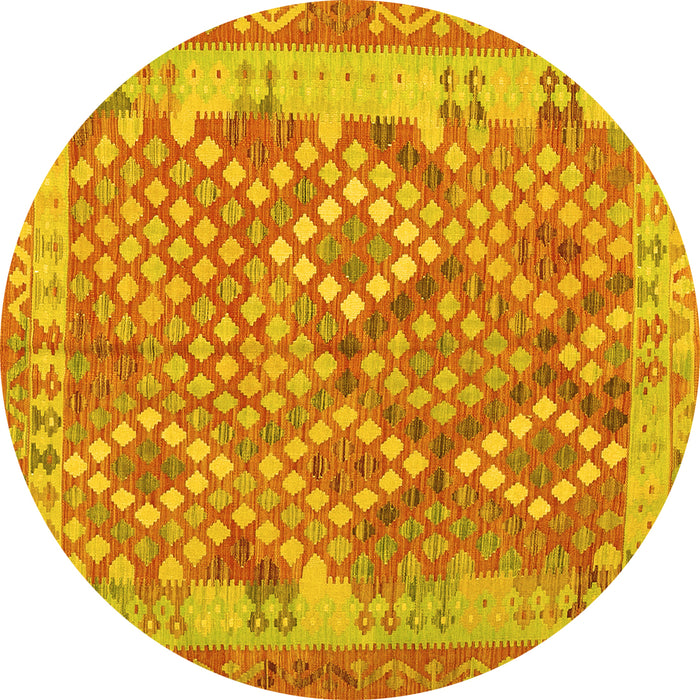 Round Machine Washable Oriental Yellow Traditional Rug, wshcon2212yw