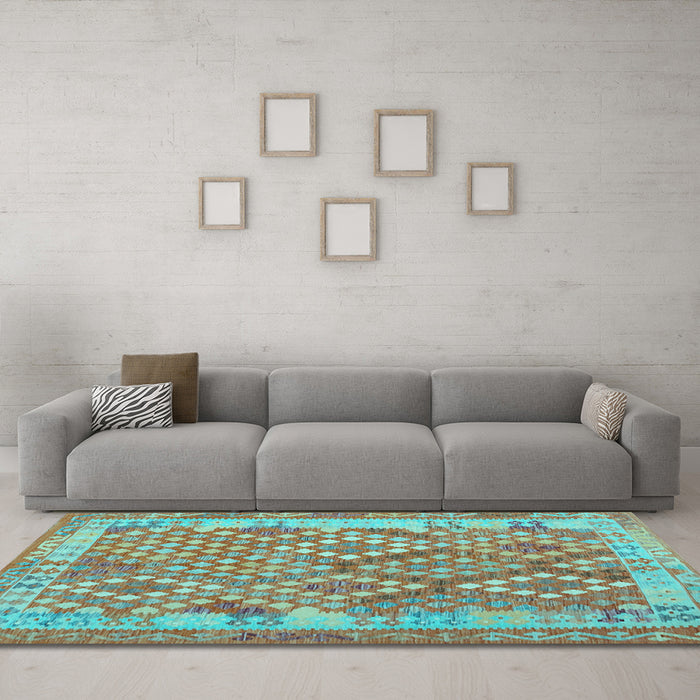 Machine Washable Oriental Light Blue Traditional Rug in a Living Room, wshcon2212lblu