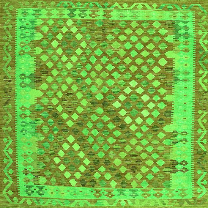 Round Machine Washable Oriental Green Traditional Area Rugs, wshcon2212grn