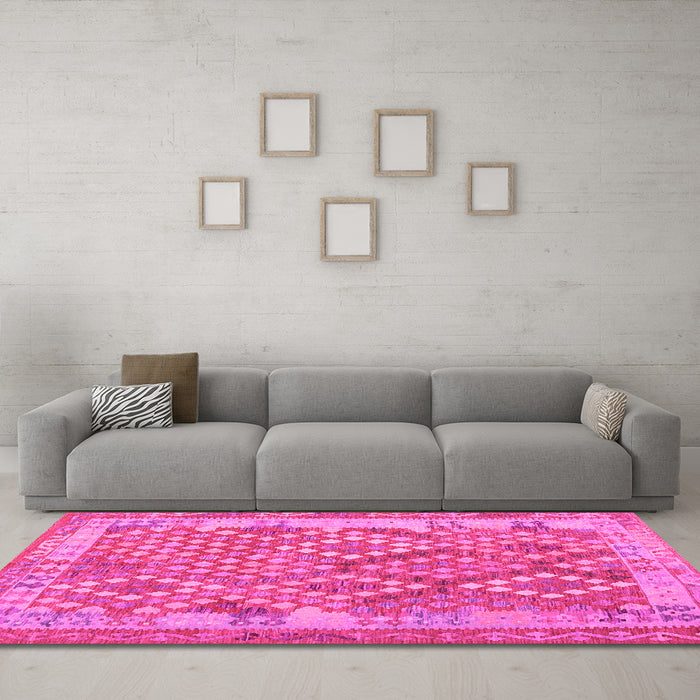 Machine Washable Oriental Pink Traditional Rug in a Living Room, wshcon2212pnk