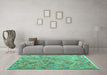 Machine Washable Southwestern Turquoise Country Area Rugs in a Living Room,, wshcon2213turq