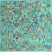 Square Machine Washable Southwestern Light Blue Country Rug, wshcon2213lblu